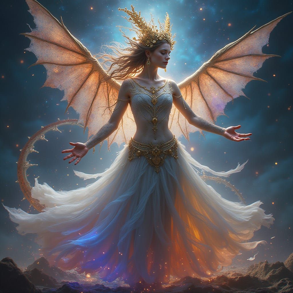 Dragon Priestess in Quantum Realm: Digital Art