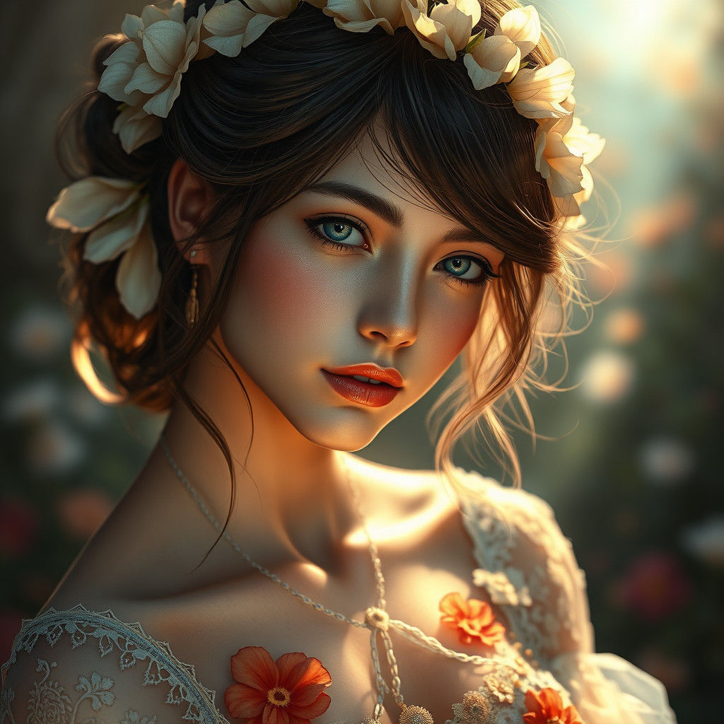 Enchanting Fantasy Flower Girl Portrait in 8K