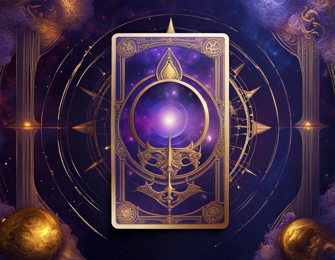 Futuristic World Tarot Card in Gold, Indigo, and Purple