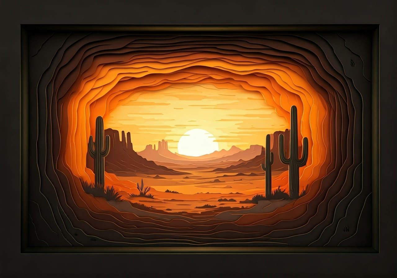 Desert Sunset in Papercut Shadowbox Style