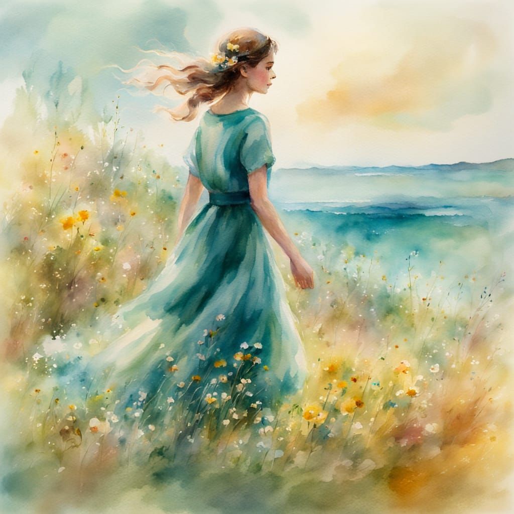 Impressionist Watercolor: Woman in Woolen Dress