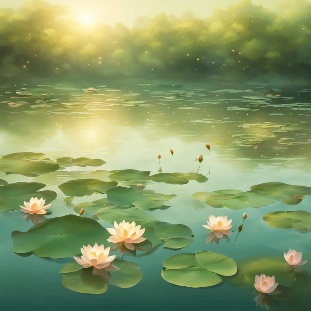 Serene Lotus Pond in Dreamy Impressionist Style