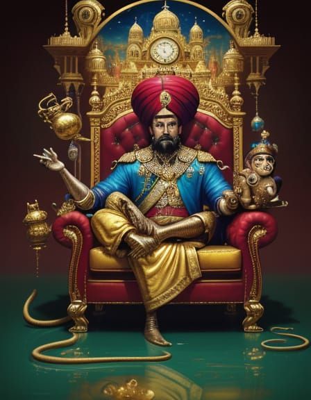 Maharaja and Monkey in a Vibrant Dreamscape