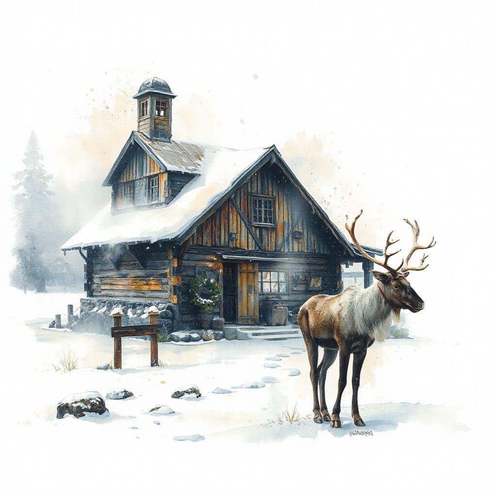 Mystical Norse Longhouse in Winter Landscape