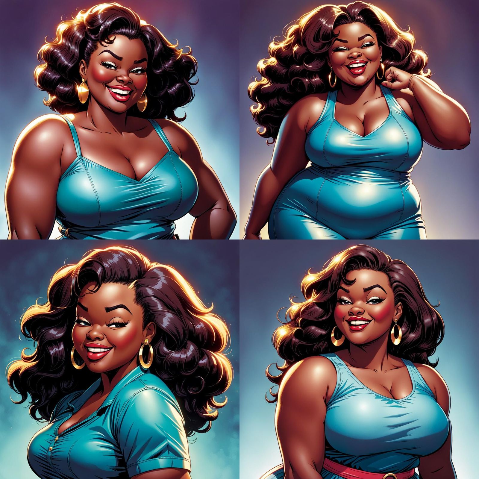 Plus-Size African Woman in 1990s Cartoon Style