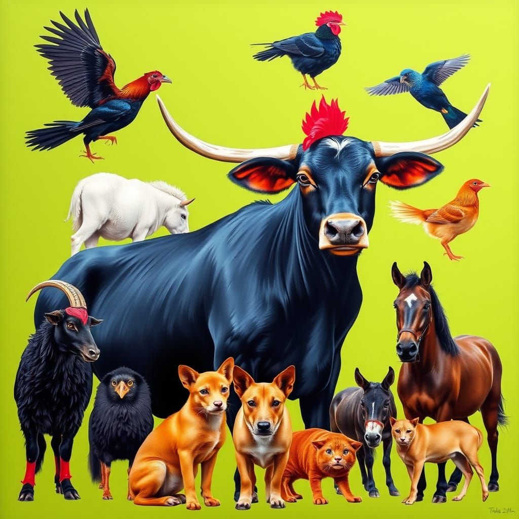 Domestic Animals in Mixed Media Art