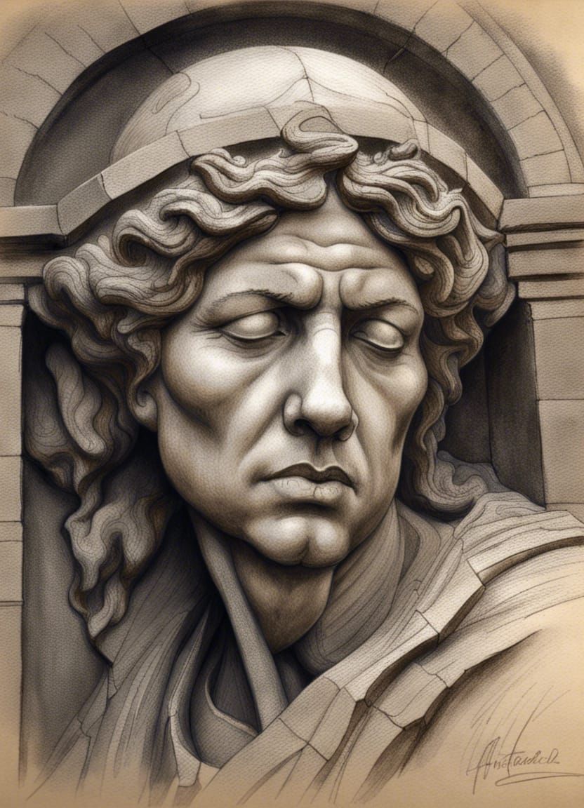 Cracked Stone Statue Face with Tears