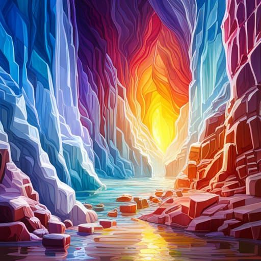 Intricate Ice Stained Glass Window in Hyperrealistic Style