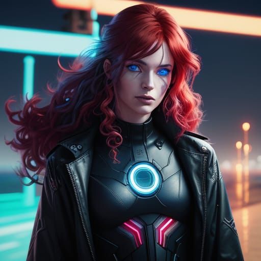 Cyberpunk Vampire in Neon Noir Beach Scene