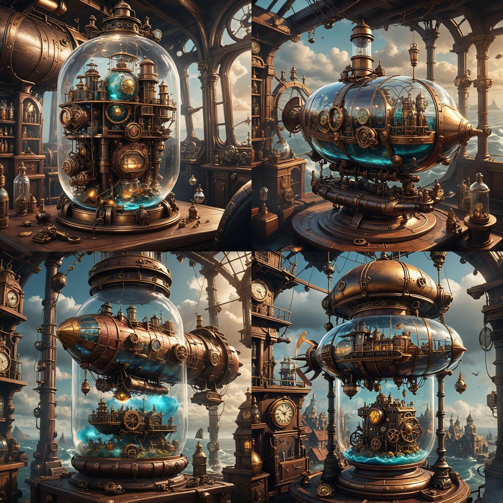 Steampunk Airship in a Bottle: Detailed Matte Painting