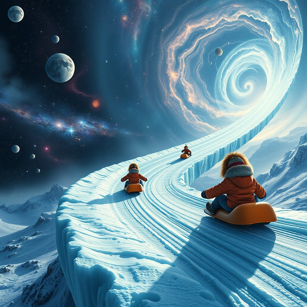 Children Sledding Through a Celestial Expanse