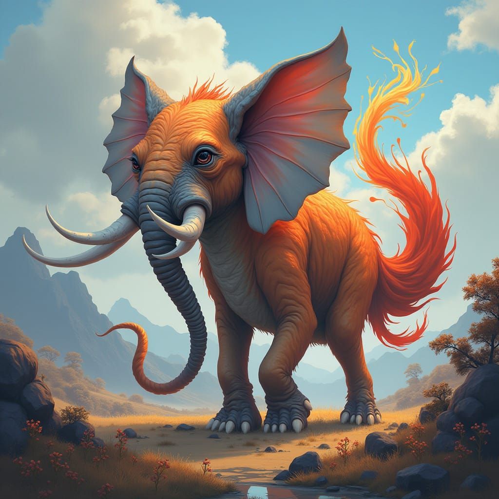 Fantastical Creature in Dreamlike Landscape
