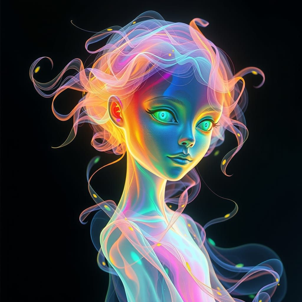 Ethereal Ghost Girl of Rainbow Fluid in Digital Art