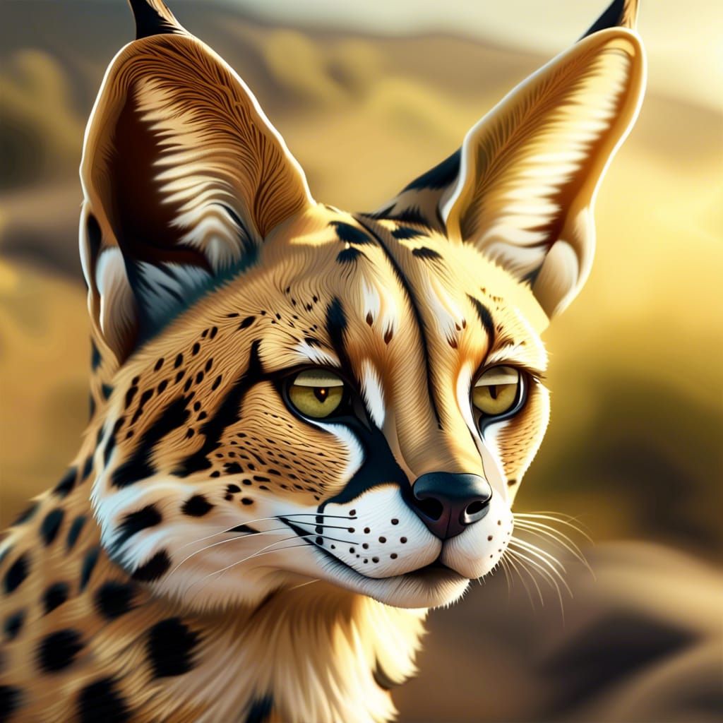Detailed Serval in Mystical Landscape