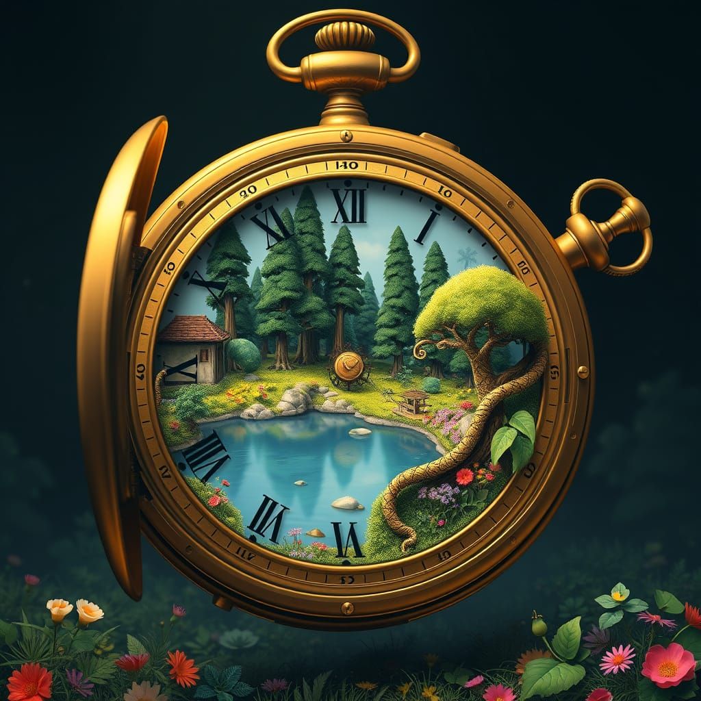Miniature Garden Inside Giant Pocket Watch