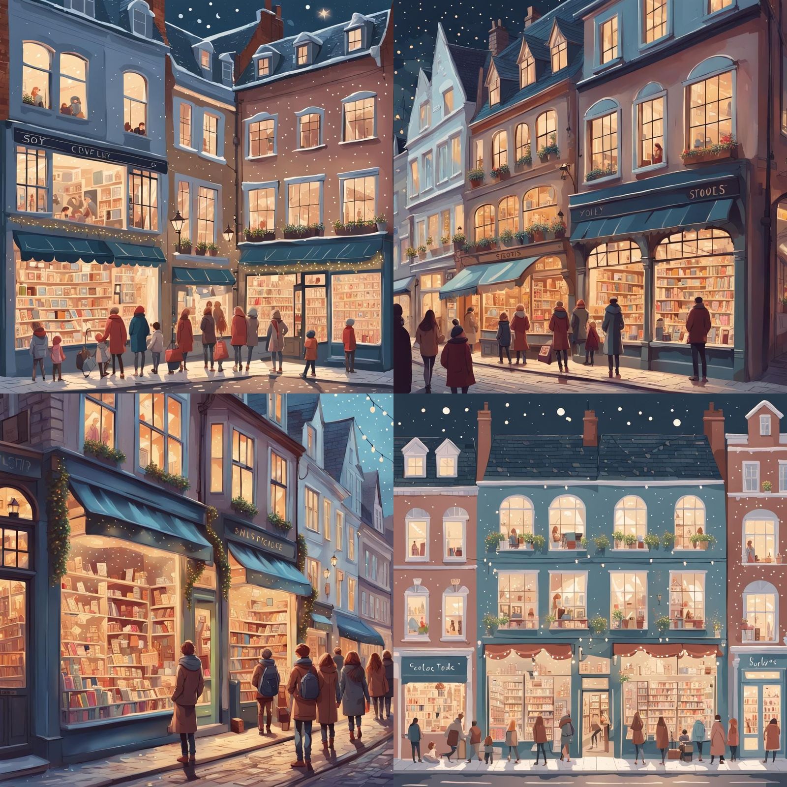 Charming Street Scene with Shops and Fairy Lights