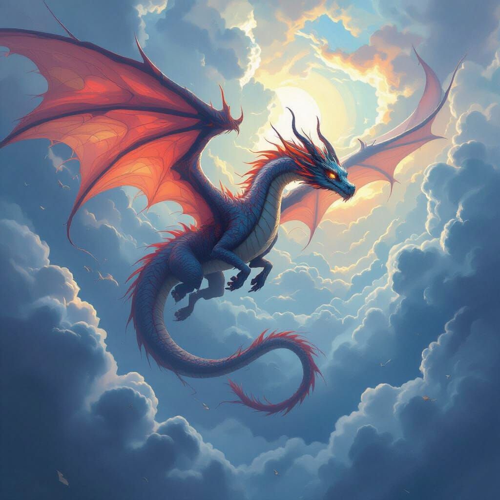 Majestic Wind Dragon Soaring Through Stormy Skies