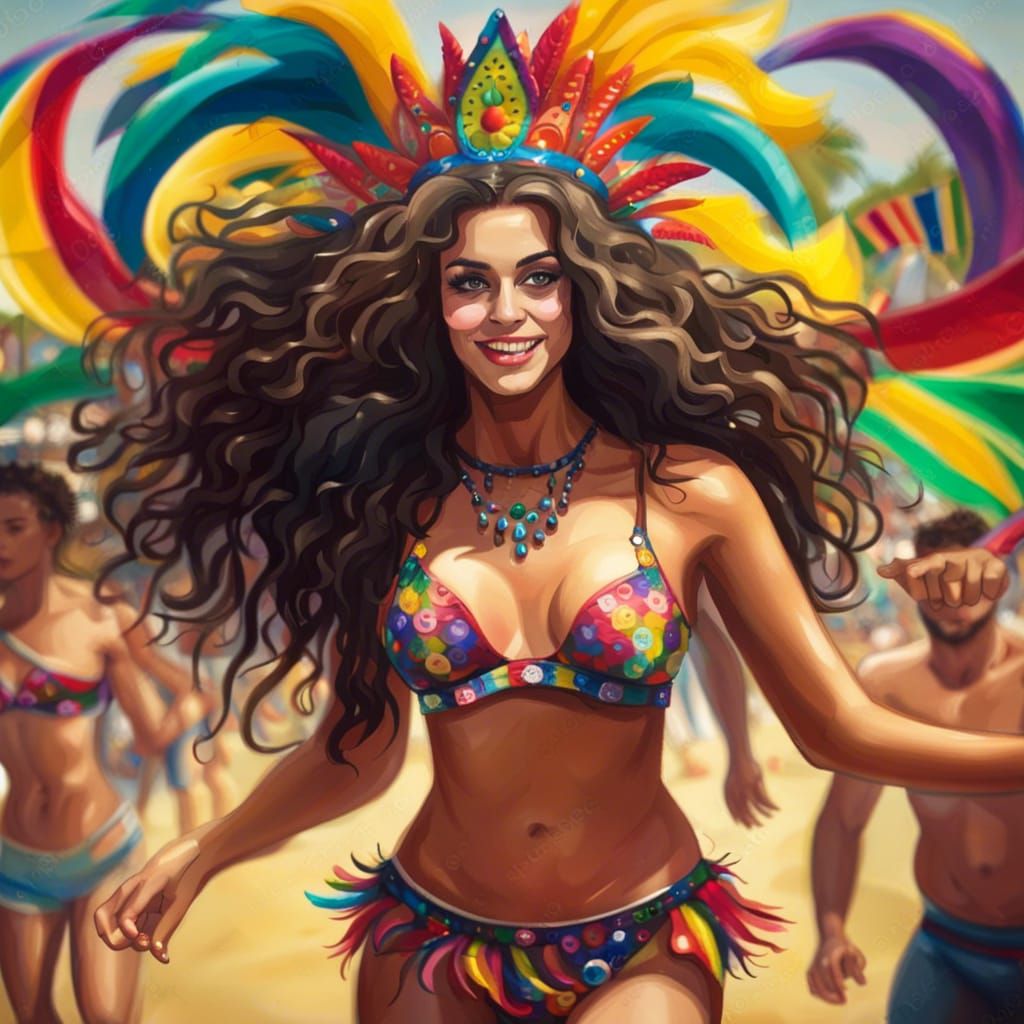 Brunette Girl Dancing at Carnival in Brazil