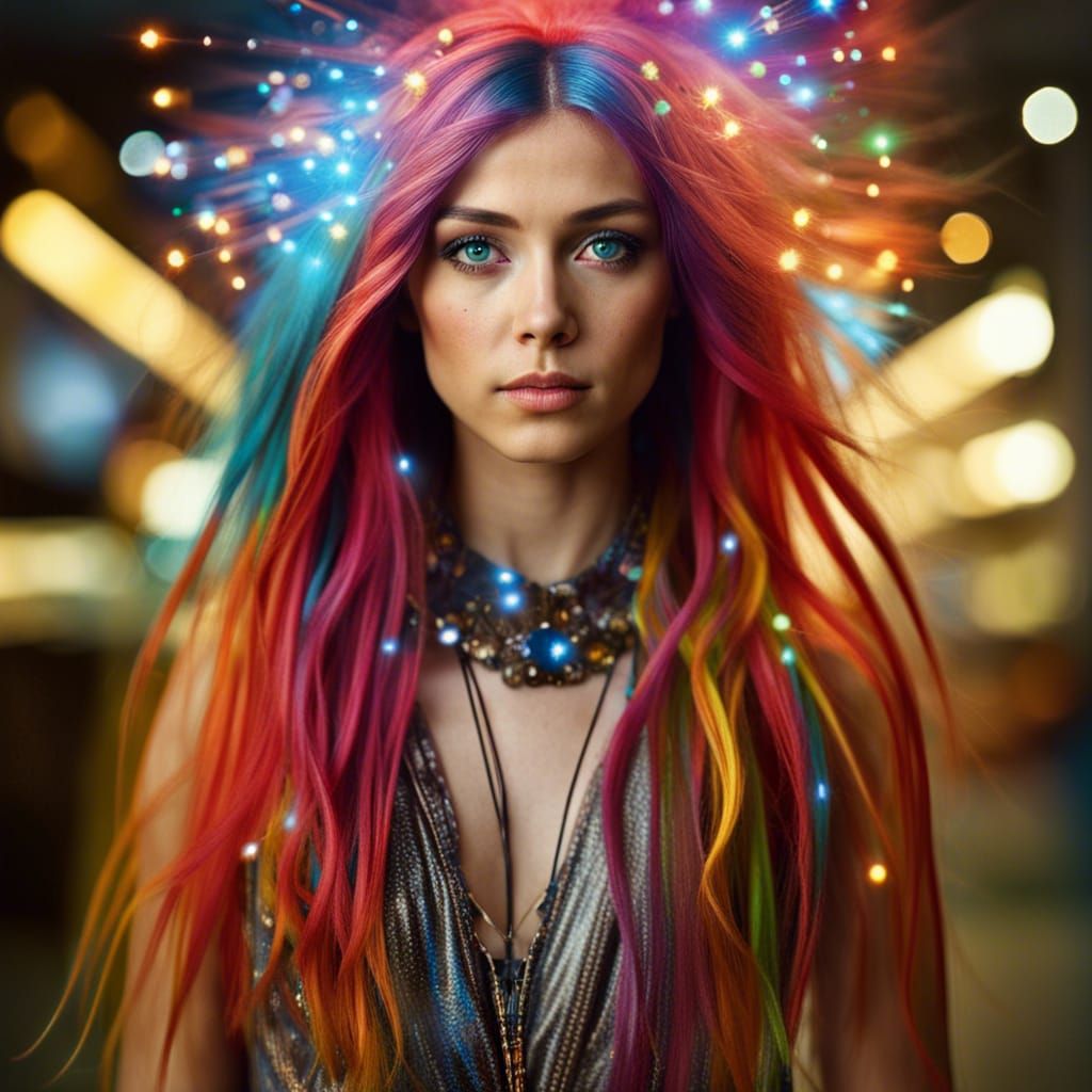 Futuristic Goddess with Colorful Emo Hair: Portrait