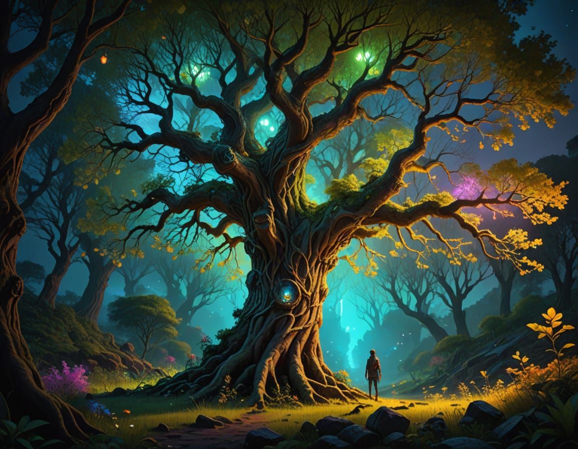 Majestic Tree Goddess Radiates Neon Glory