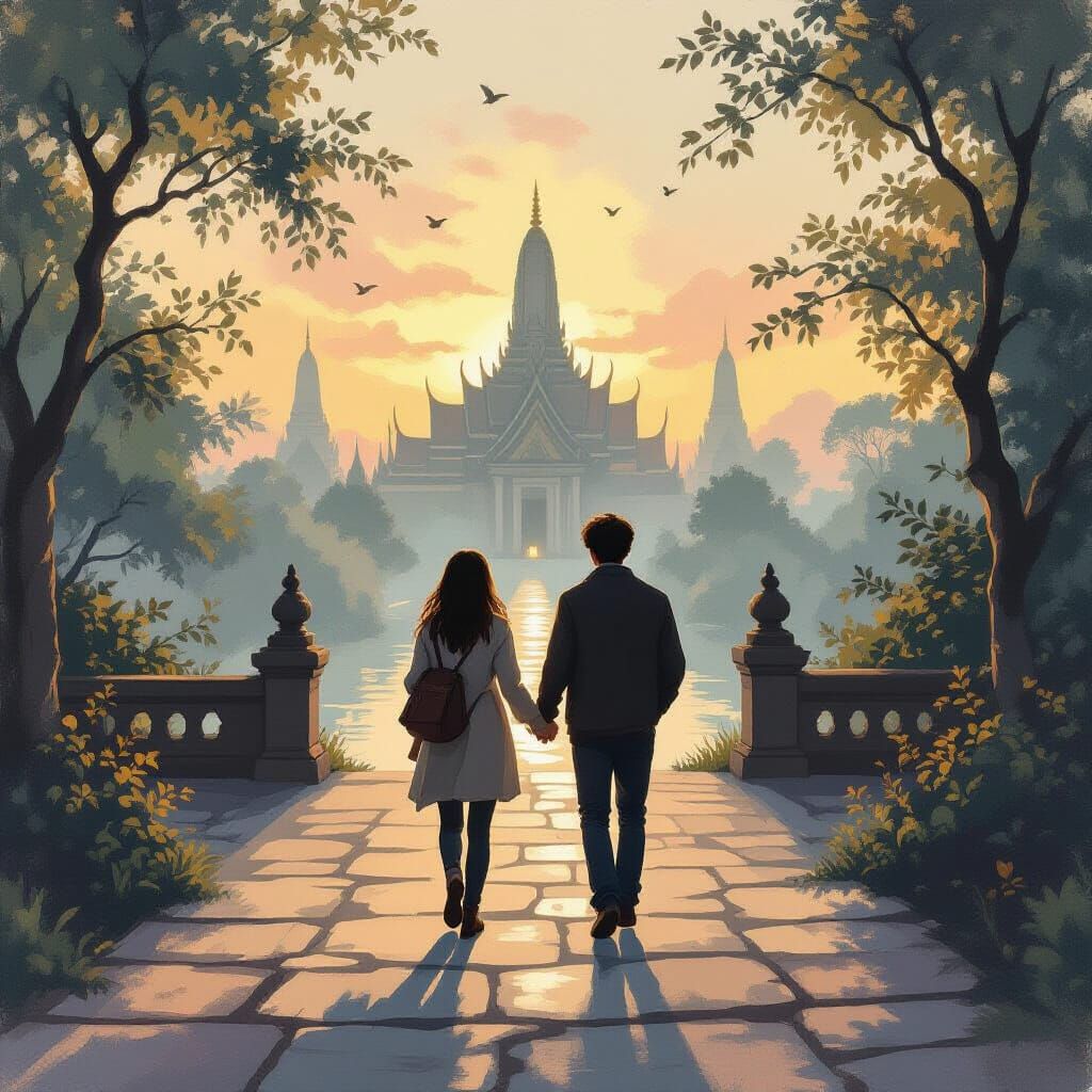 Sunrise Walk to Temple: A Tender Handhold