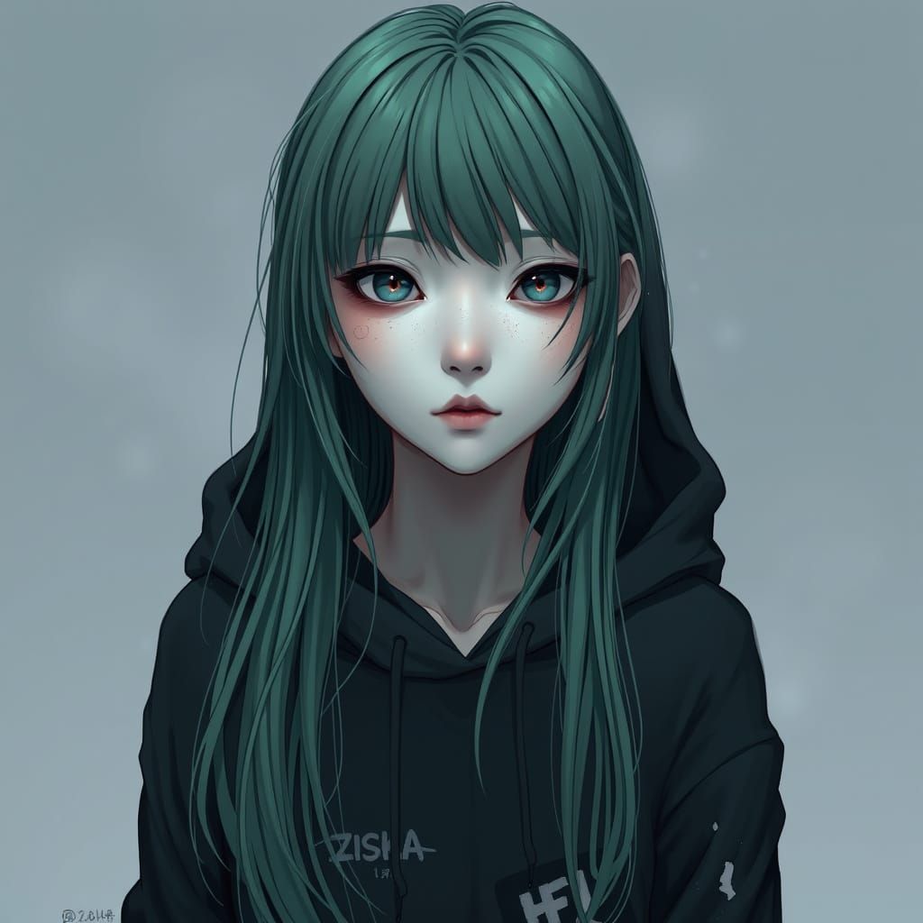 Hauntingly Pale Japanese Teenager in Dark Surrealist Style