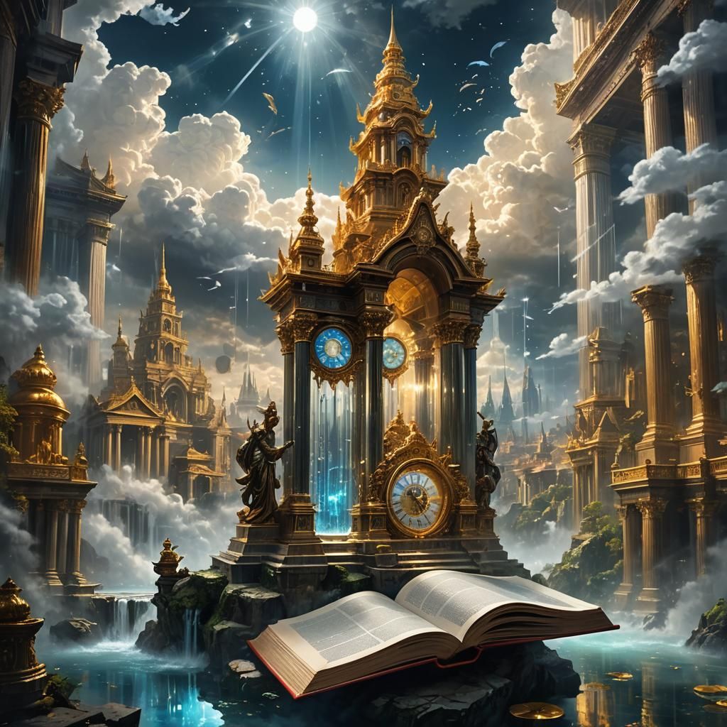 Crystal Clock Above City: Fantasy Concept Art