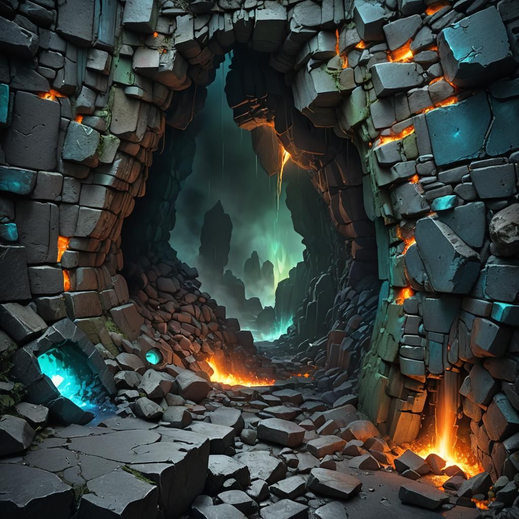 Mysterious Hole in Dark Stone Wall: Dark Fantasy