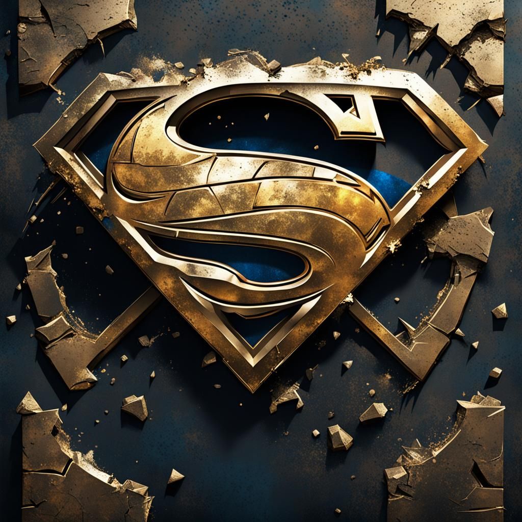Damaged Golden Superman Logo in Post-Apocalyptic Style