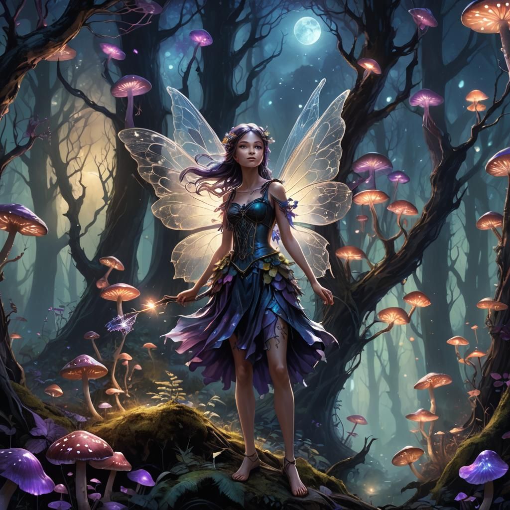Fairy in Moonlit Forest: Fantasy Concept Art