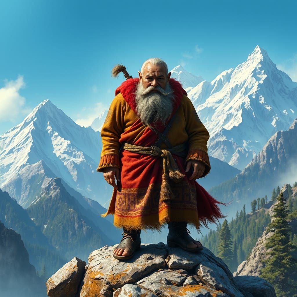 Epic Fantasy Mountain Dwarf in Earth-Toned Robe