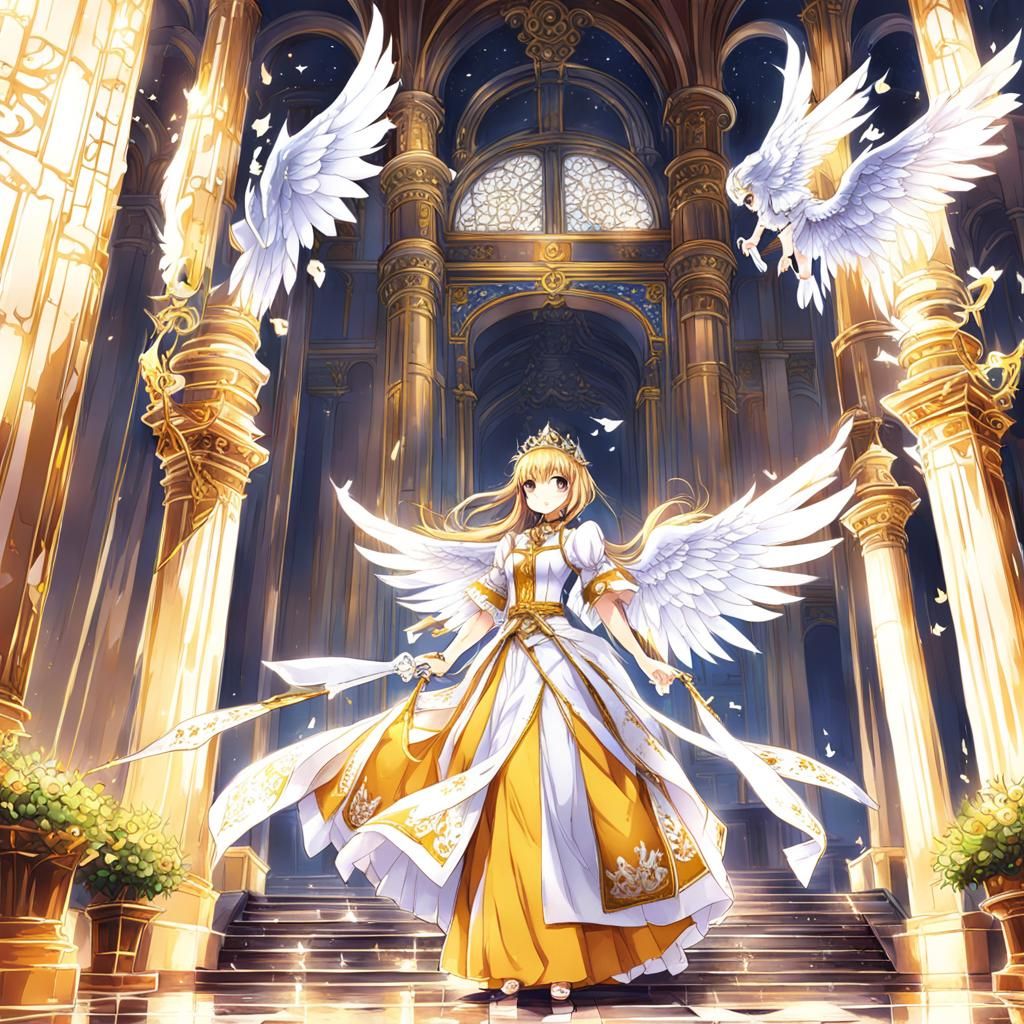 Anime Princess with Wings in Palace