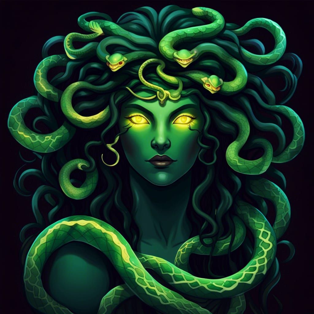 Medusa with Snake Hair and Glowing Eyes
