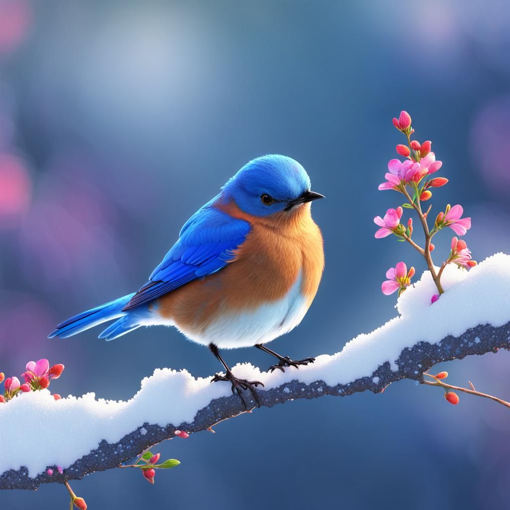 Bluebird in Spring: A Digital Art Masterpiece