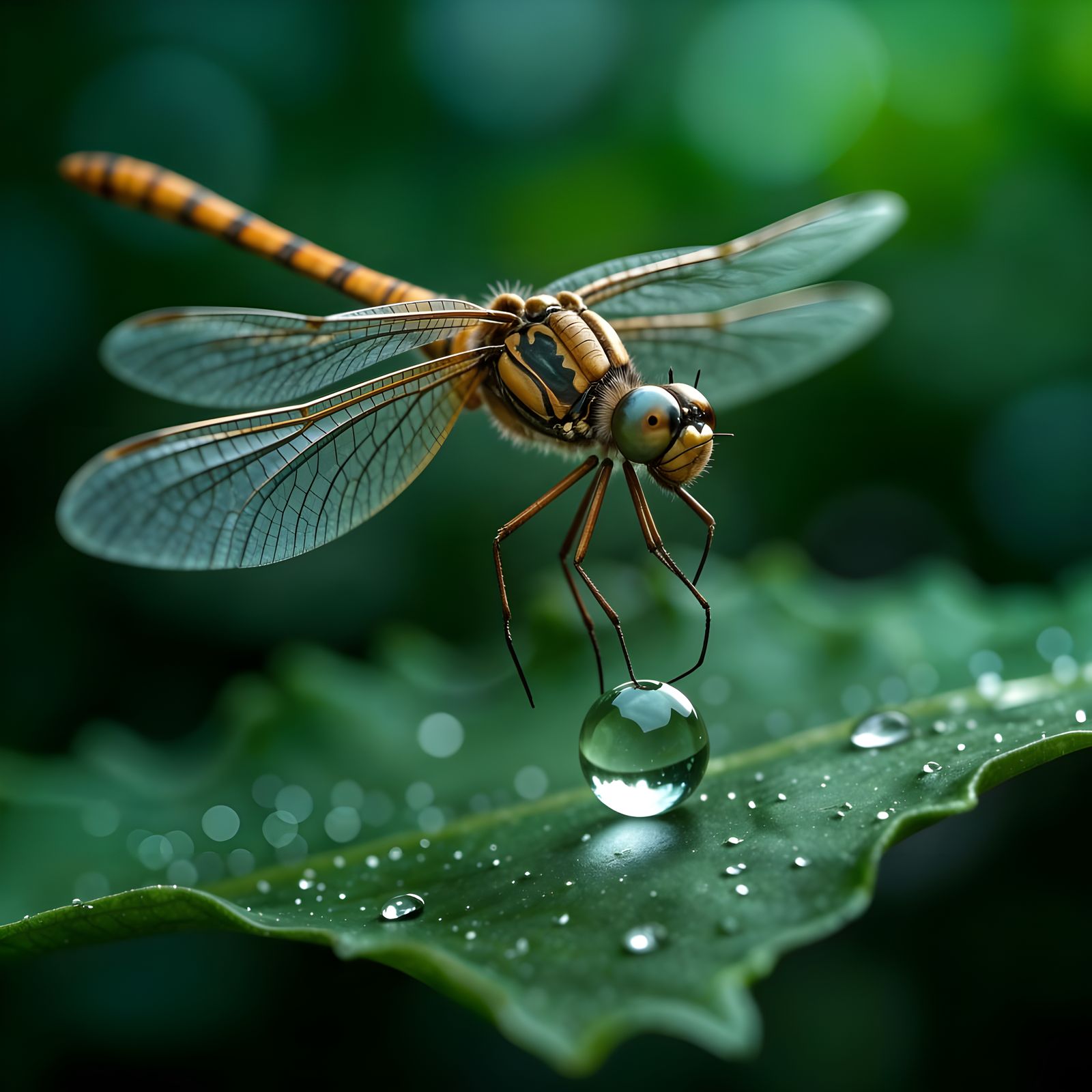 Intricate Clockwork Dragonfly Rests on Jade Leaf