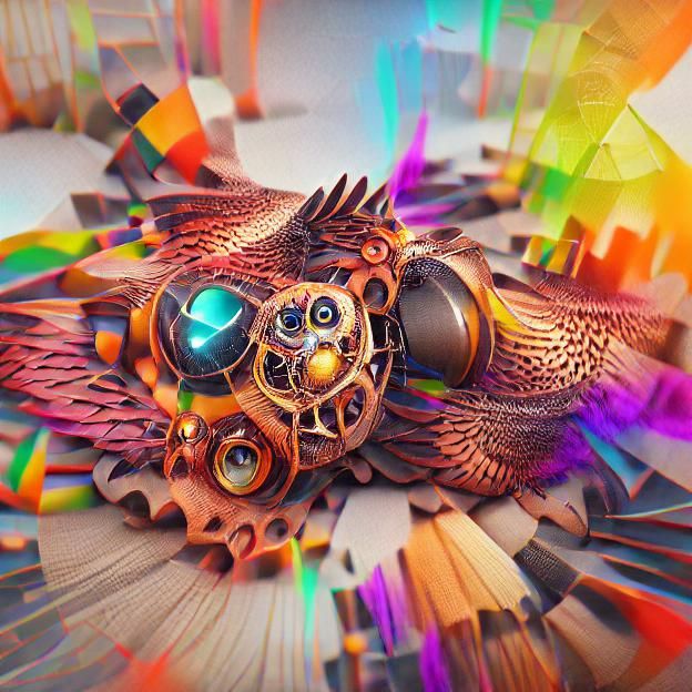 Colorful Steampunk Owl in Geometric Render