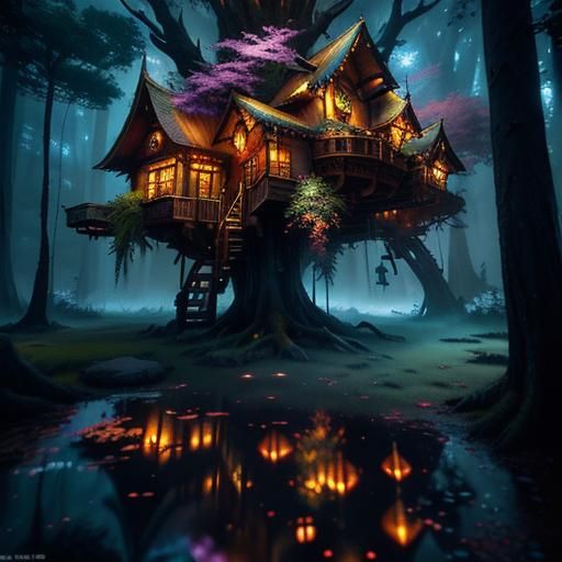 Enchanted Treehouse in Fairyland: Matte Painting Style