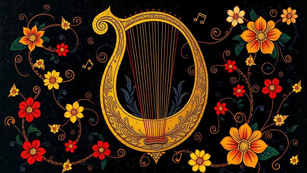 Elegant Lyre in Art Nouveau, Street Art, and Modernism