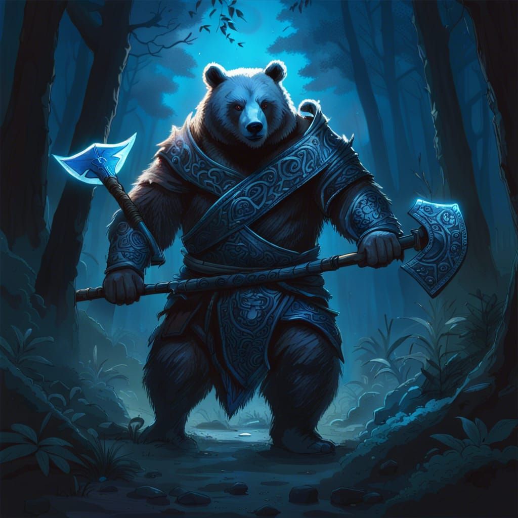 Fantasy Bears in Moonlight Forest: Dark Concept Art
