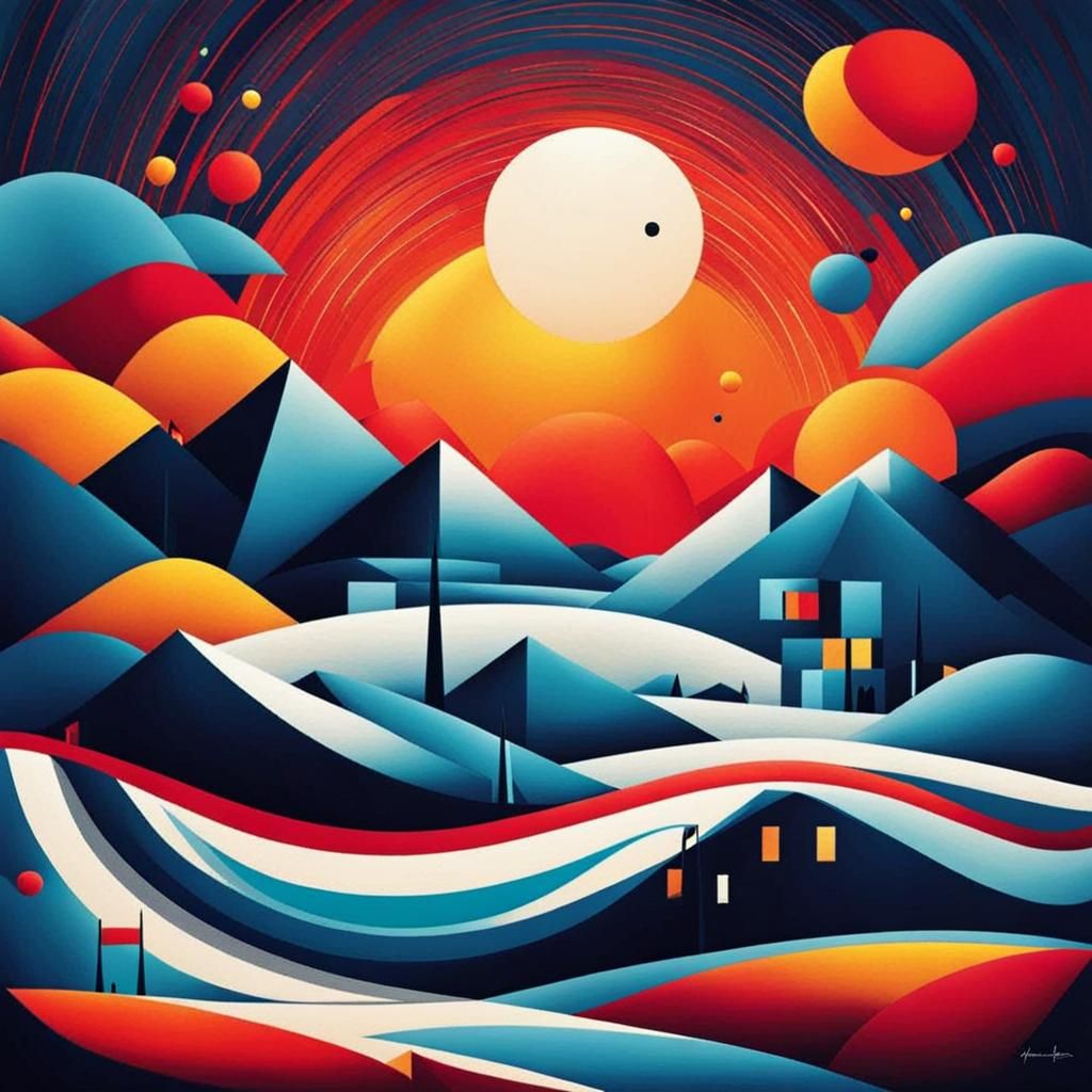 Geometric Snowstorm Painting in Abstract Style