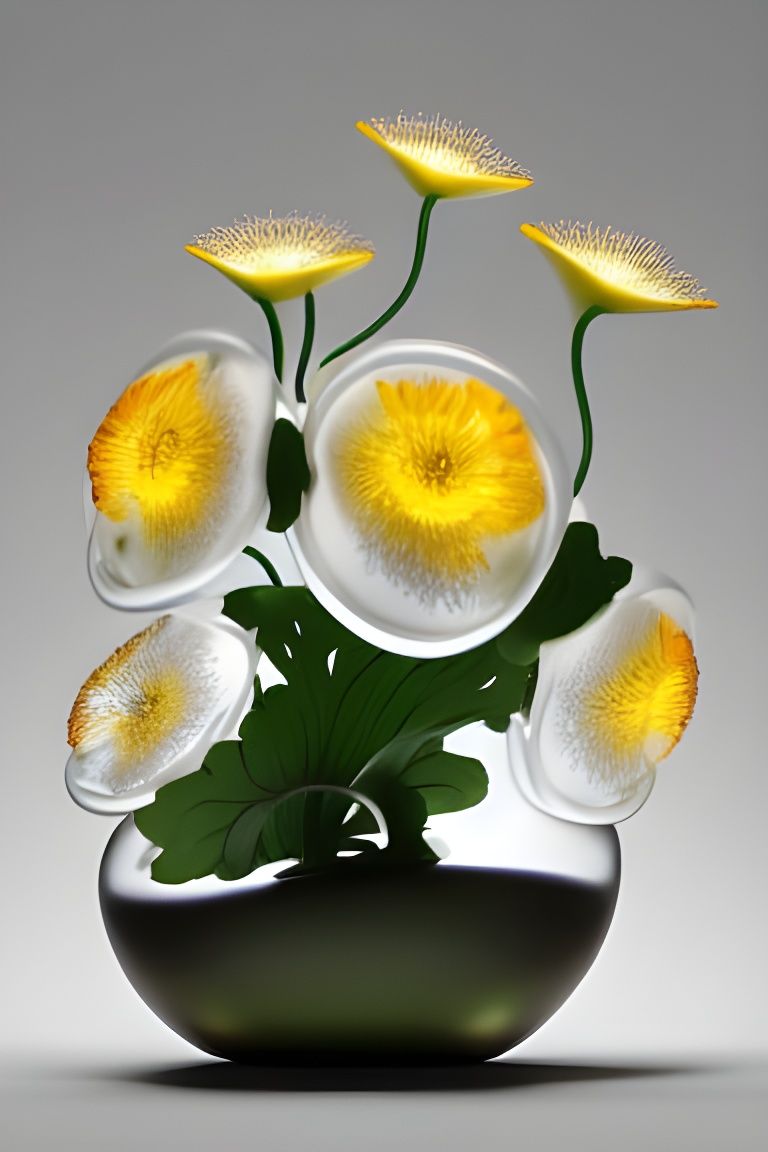 Intricate 3D Glass Sculpture with Fungi and Flowers