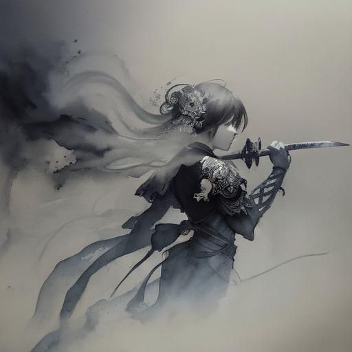 Smoke Ninja in Swirling Mists: Watercolor Ink