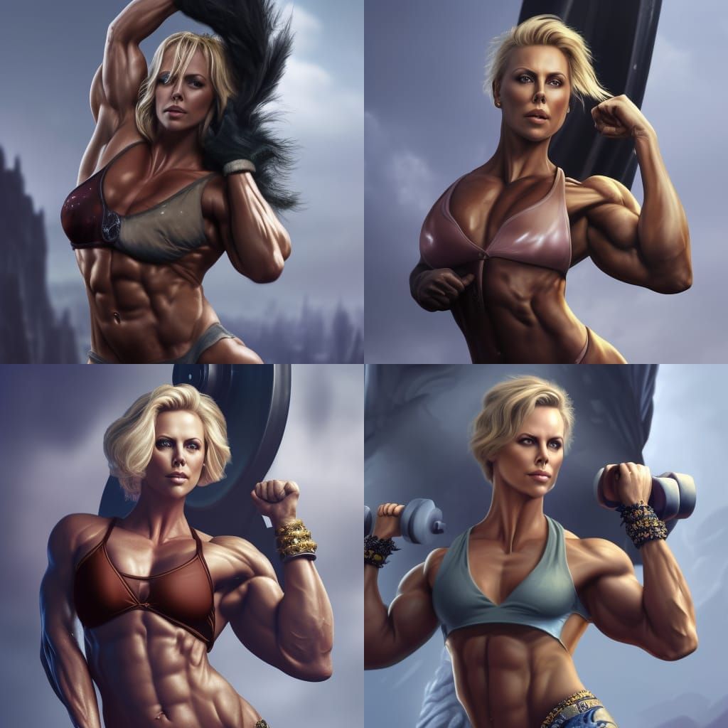 Charlize Theron as Detailed Bodybuilder Matte Painting