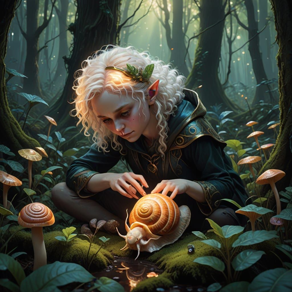 Glowing Piano Key Snail in a Vibrant Fantasy Forest