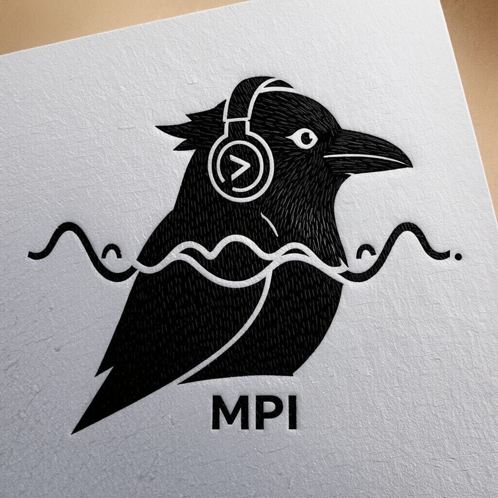 Minimalist Crow Logo with Sine Wave Tail and Gamer Headset