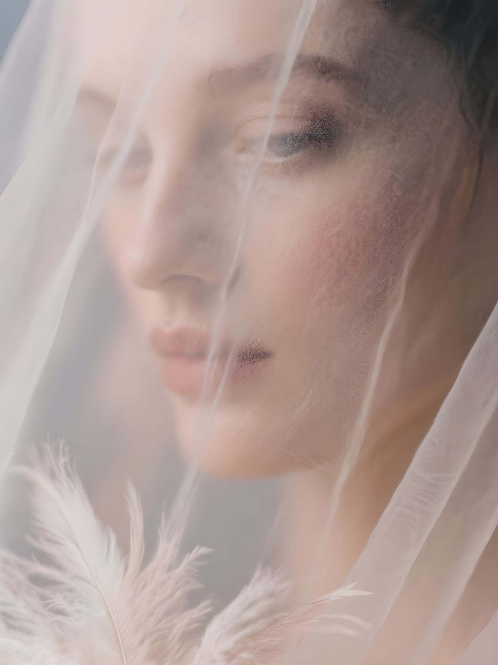 Ethereal Subject Shrouded in Mist and Feathery Textures