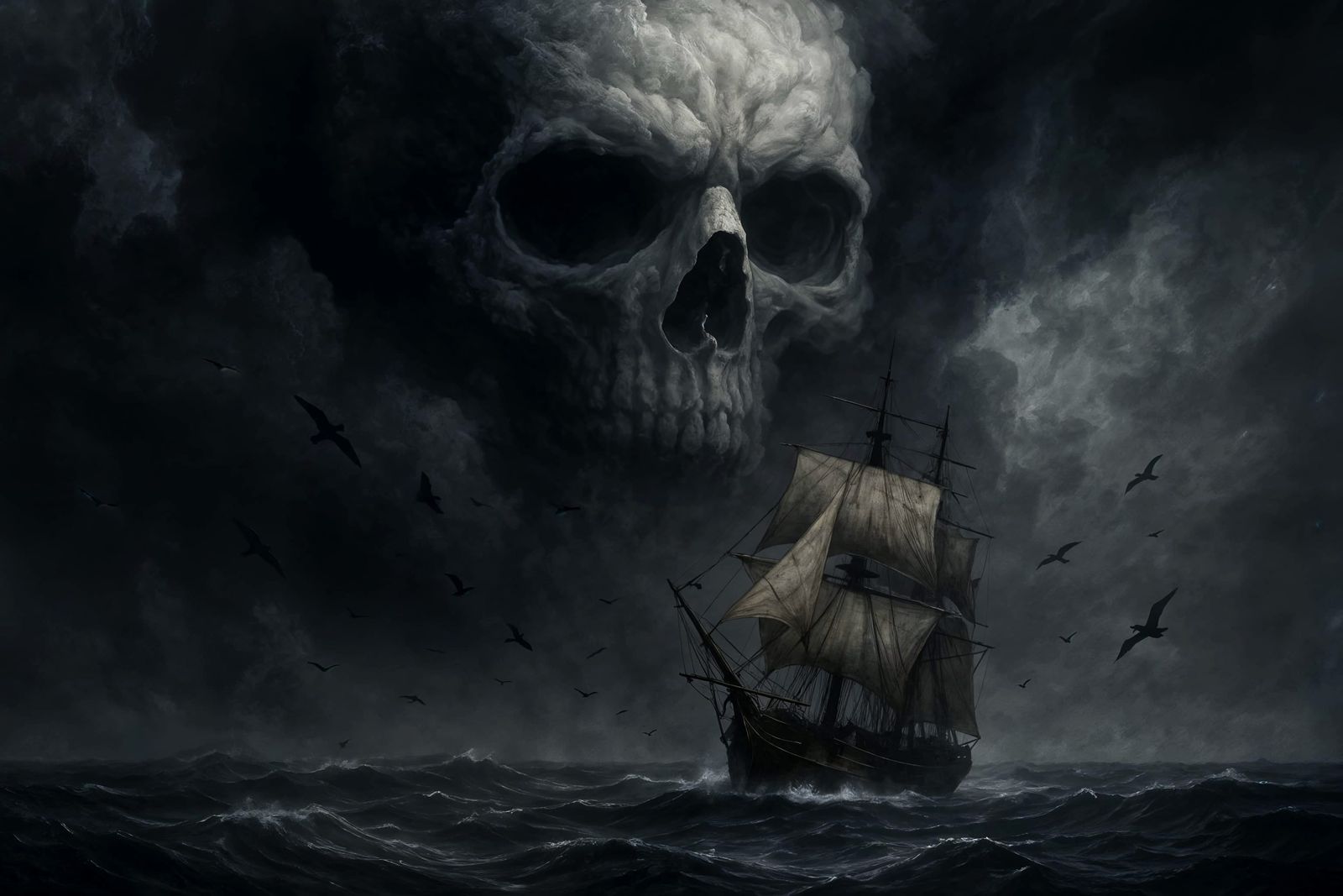 Ominous Skull Cloud Over Stormy Sea