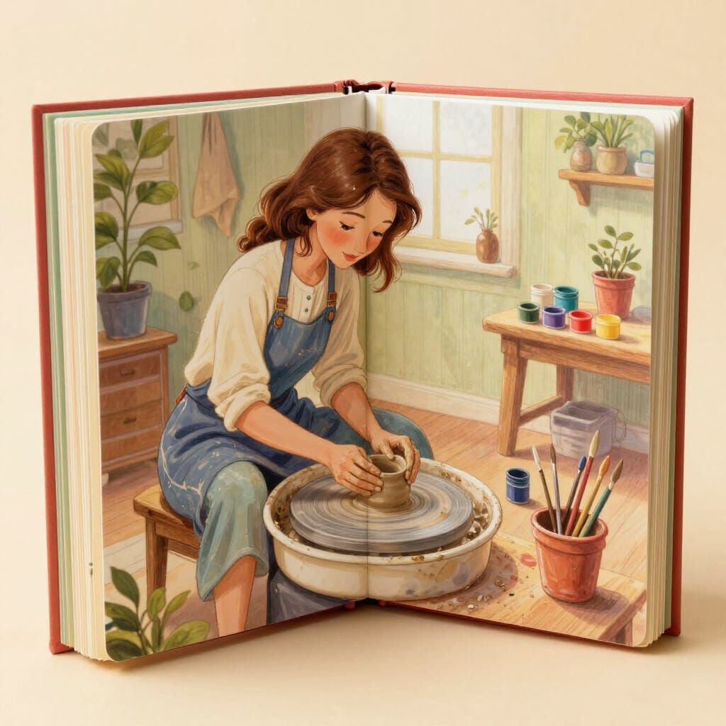 For my pottery I use clay, a pottery wheel and paint