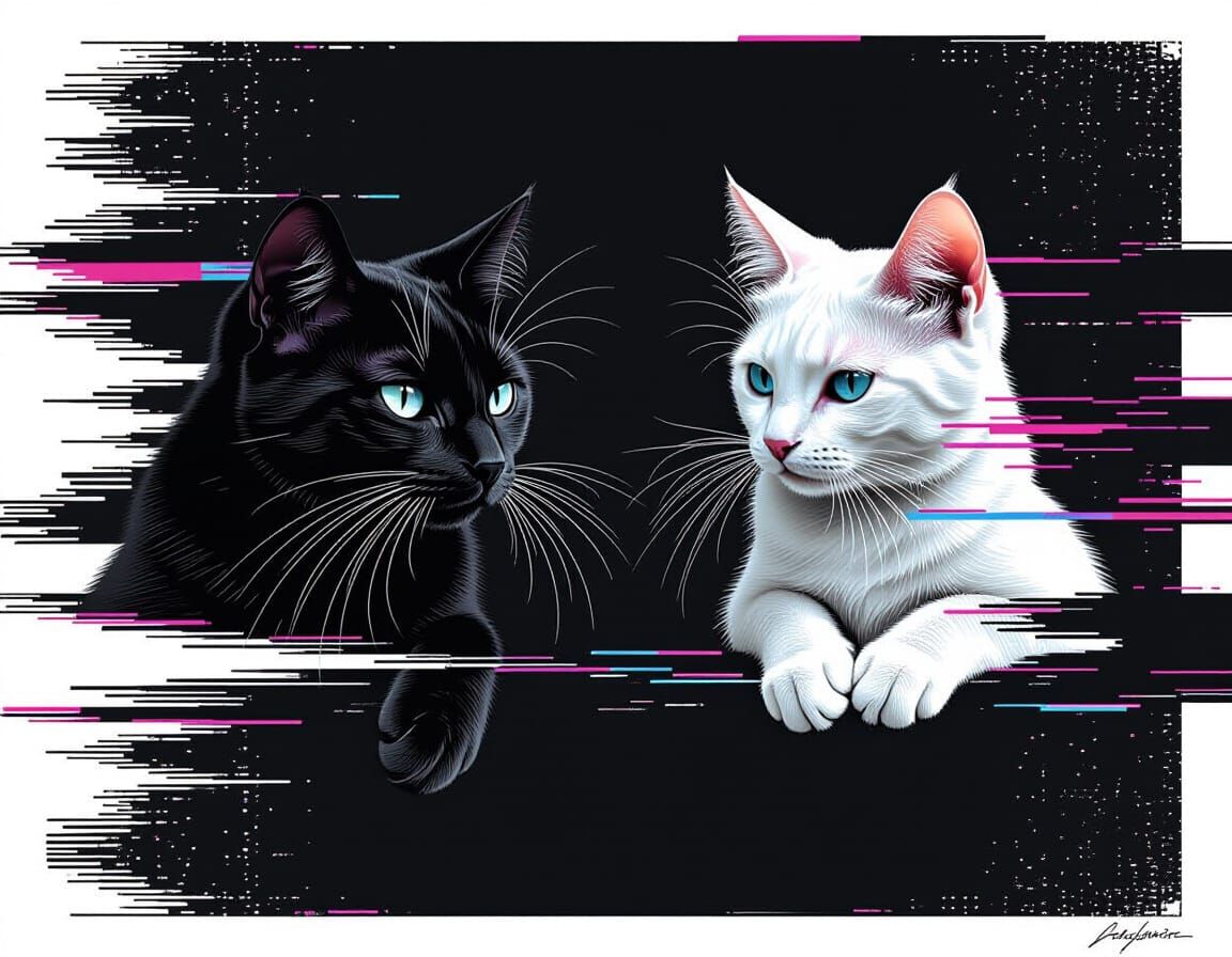 Minimalist Cats in Abstract, Trippy Masterpiece