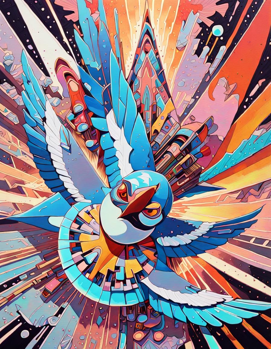 Abstract Thunderbird in Exotic Ukiyo-e Kaleidoscope